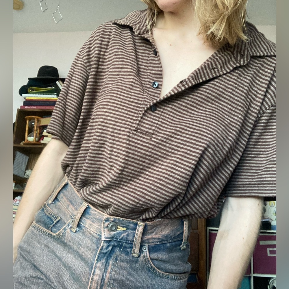 ⚡️$15 FLASH SALE -LIMITED⚡️Vintage brown striped button up shirt with collar
